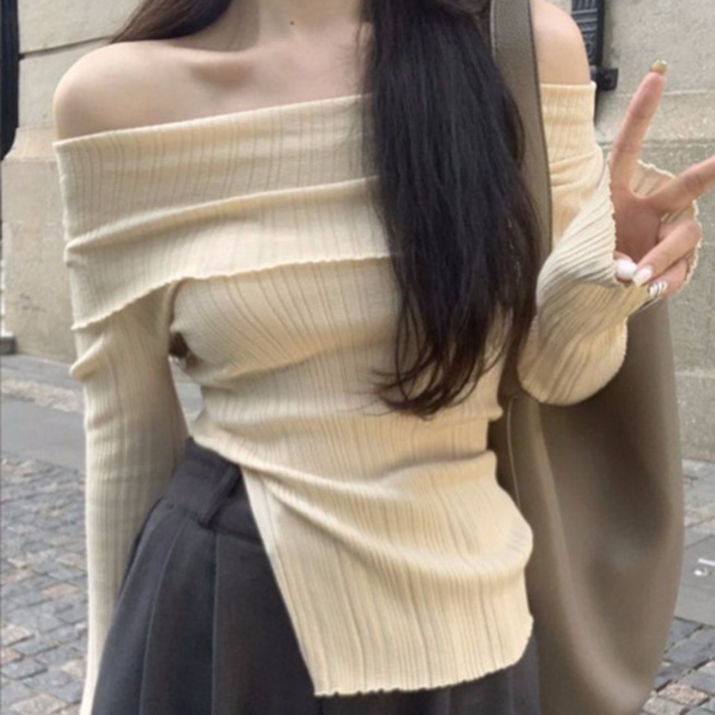 Womens Black Slit Off Shoulder Knit Pullover Top Perfect for Vacations - Picture 13 of 31