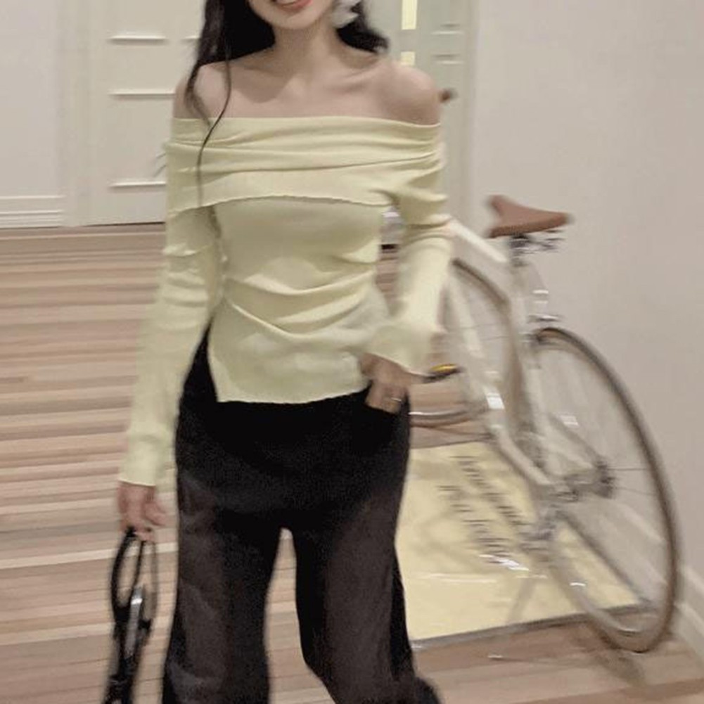 Womens Black Slit Off Shoulder Knit Pullover Top Perfect for Vacations - Picture 18 of 31
