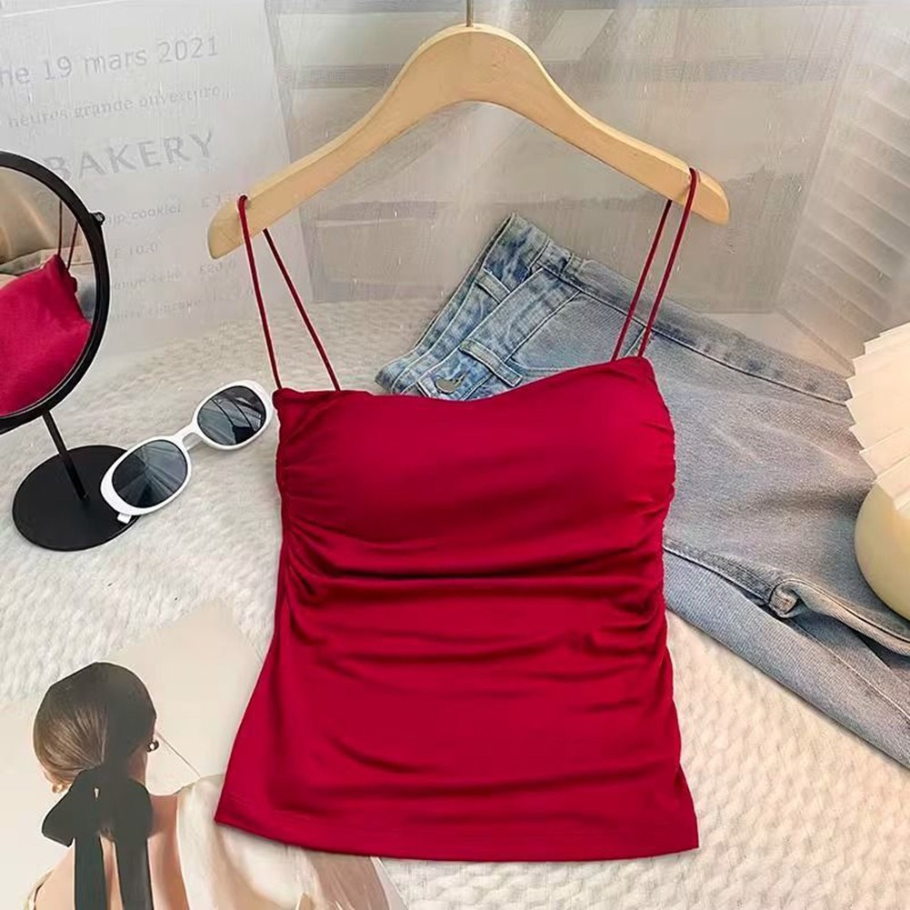 Womens Sleeveless Pleated Vest with Spaghetti Straps for Spring and Summer - Picture 22 of 32
