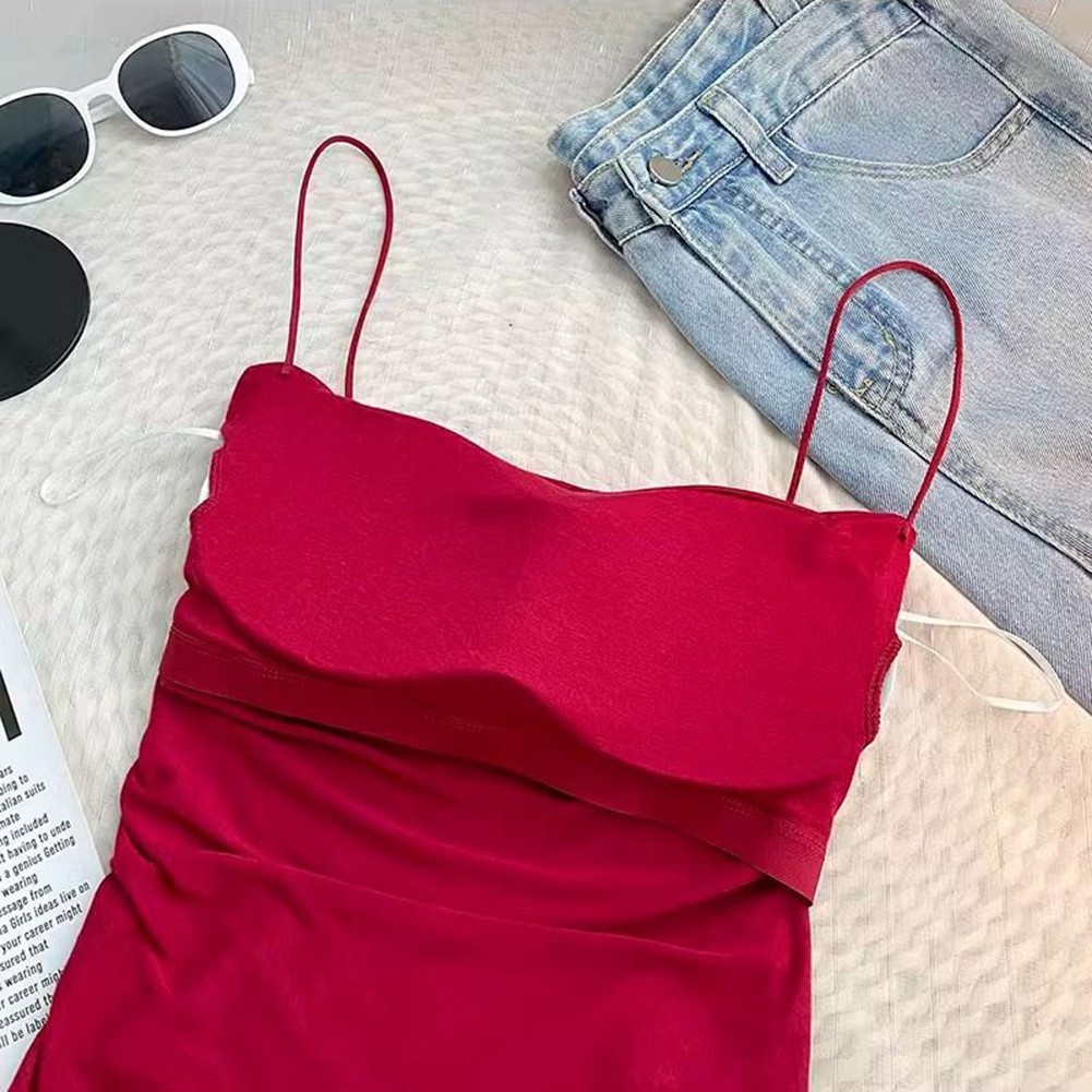 Womens Sleeveless Pleated Vest with Spaghetti Straps for Spring and Summer - Picture 25 of 32