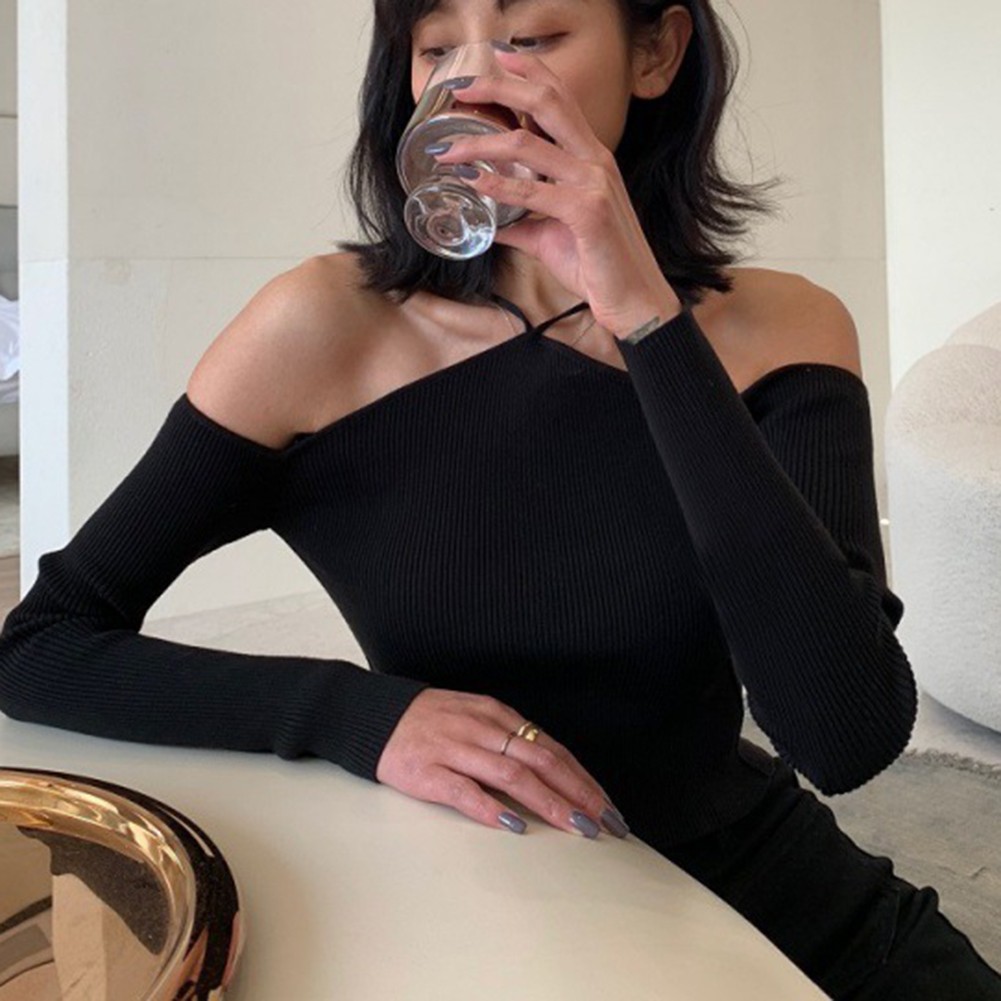 Stylish Casual Sweater for Women Featuring Spaghetti Straps and Long Sleeves - Picture 13 of 16