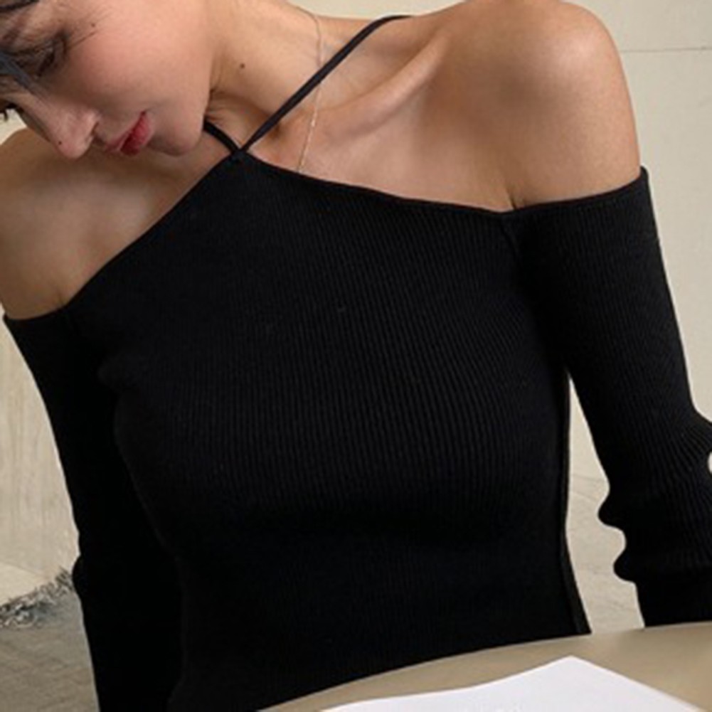 Stylish Casual Sweater for Women Featuring Spaghetti Straps and Long Sleeves - Picture 14 of 16