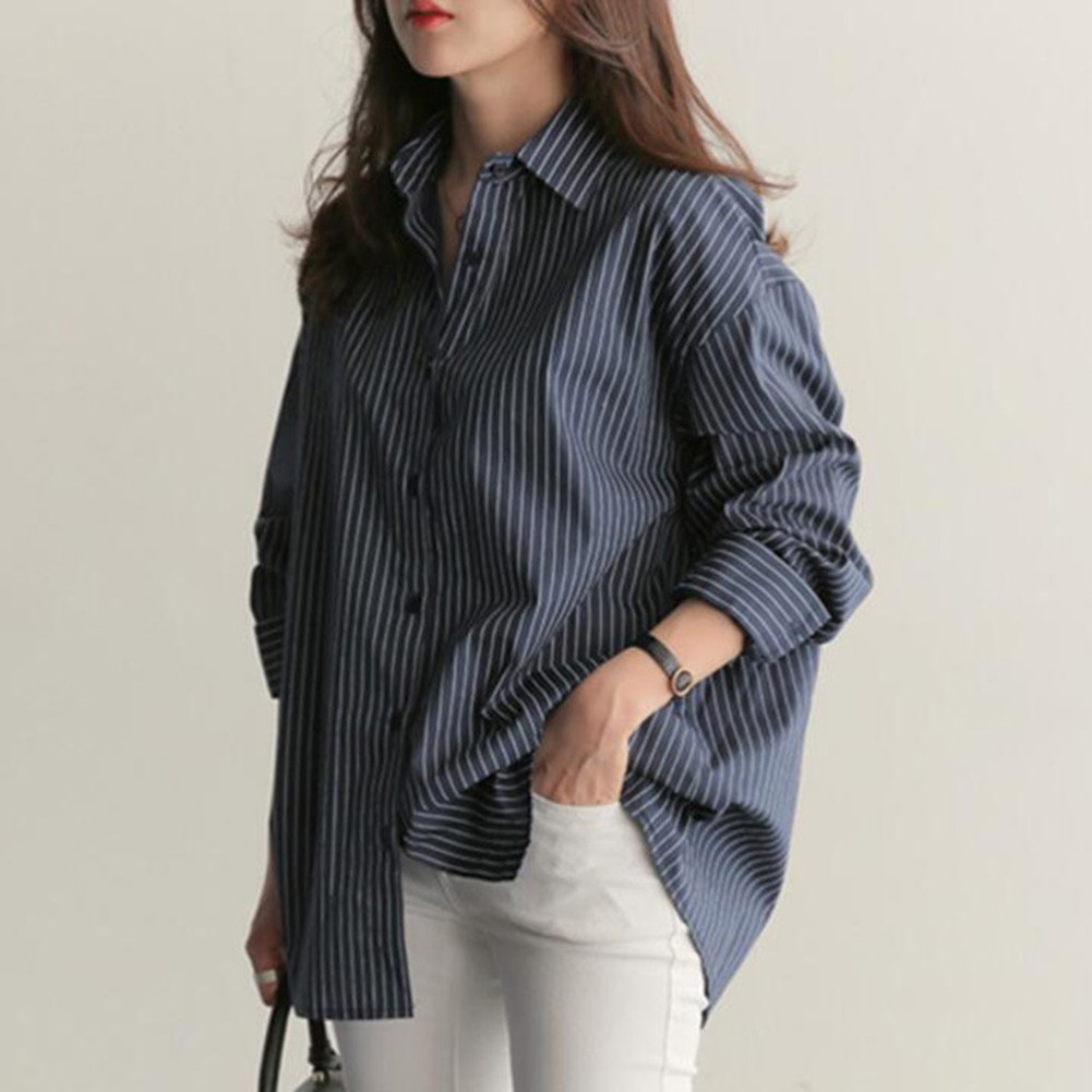 New Womens Striped Casual Top Loose Fit with Long Sleeves for All Seasons - Picture 14 of 42