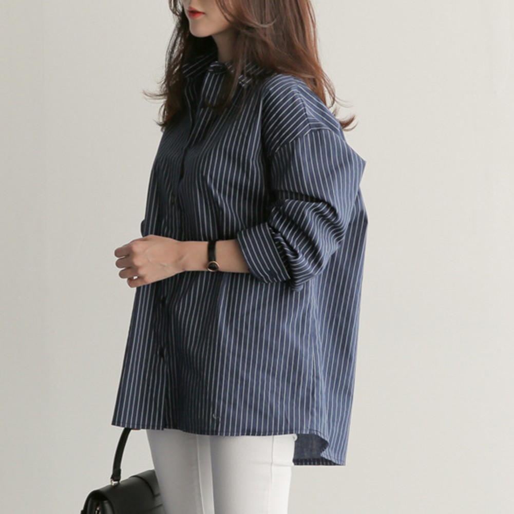 New Womens Striped Casual Top Loose Fit with Long Sleeves for All Seasons - Picture 16 of 42