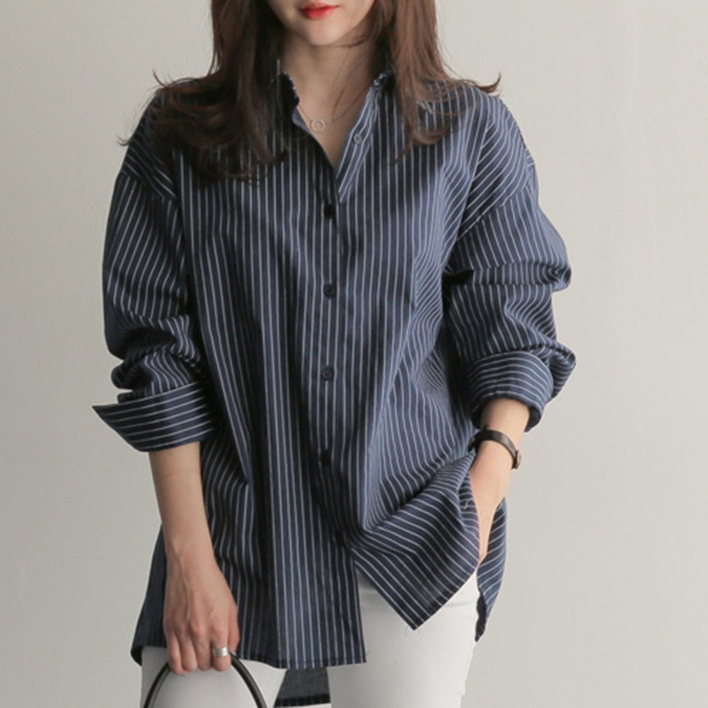 New Womens Striped Casual Top Loose Fit with Long Sleeves for All Seasons - Picture 18 of 42