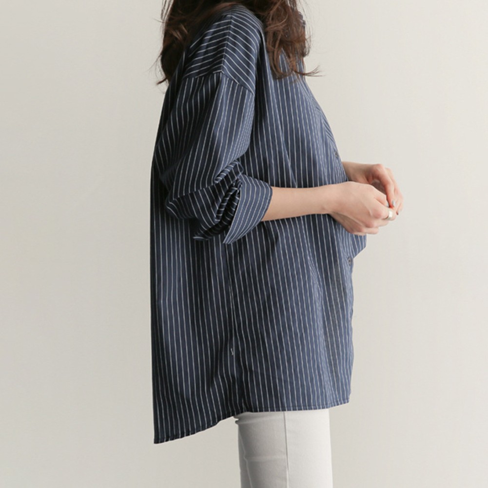 New Womens Striped Casual Top Loose Fit with Long Sleeves for All Seasons - Picture 15 of 42