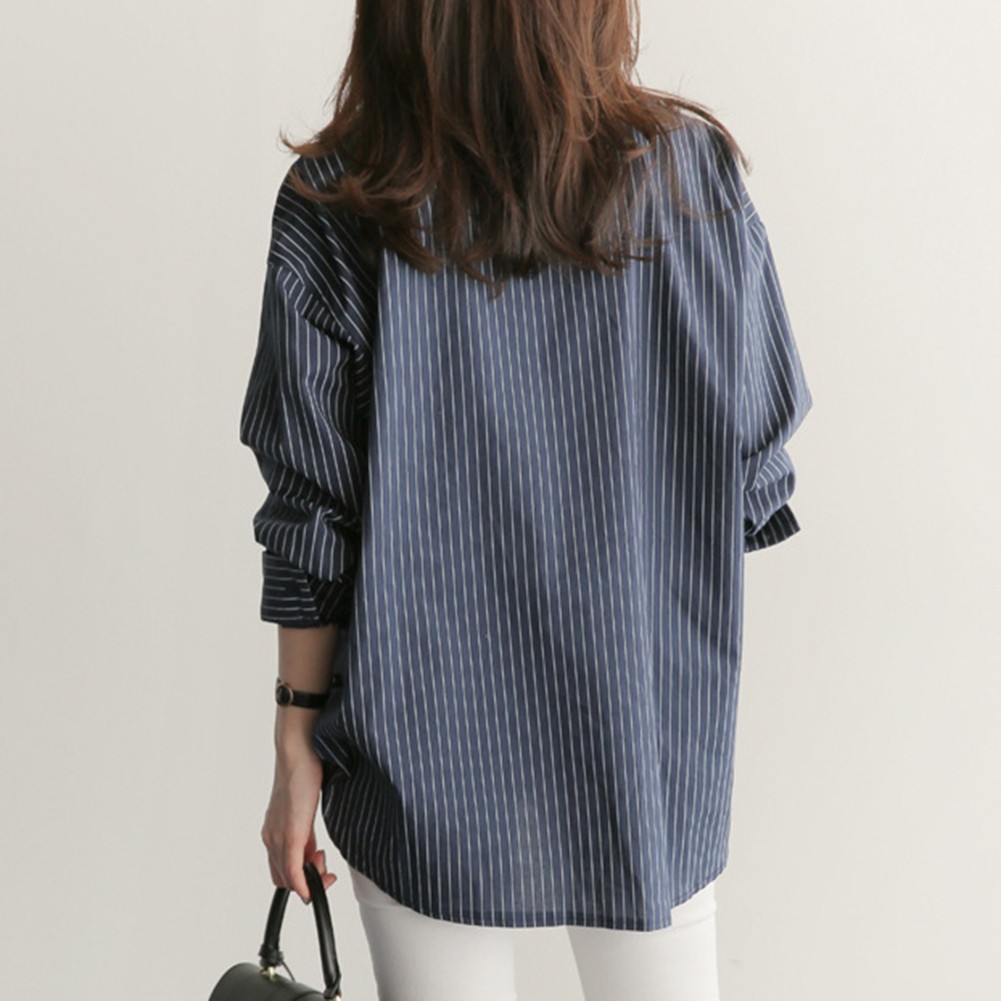 New Womens Striped Casual Top Loose Fit with Long Sleeves for All Seasons - Picture 17 of 42