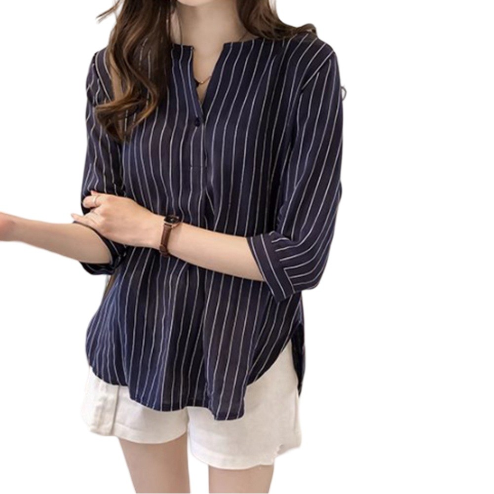 Cute and Trendy Womens Casual Top with Three Quarter Sleeves and Stripe Pattern