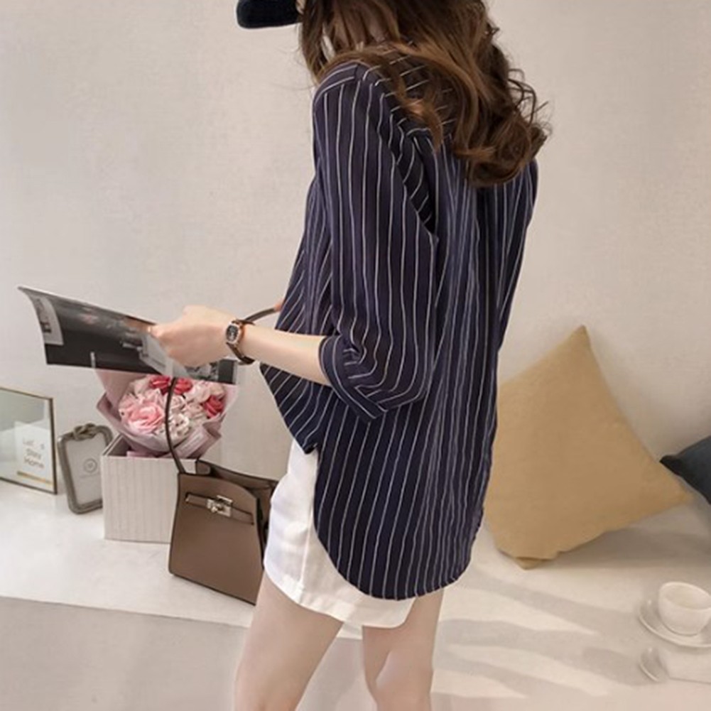 Womens Stylish Stripes Top Casual Wear with Loose Three Quarter Sleeves - Picture 16 of 36