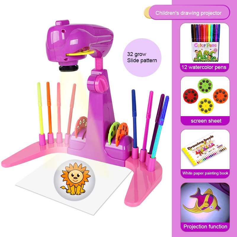 Toddlers' Art Projector Featuring Diverse Slides and Bright Paintbrushes