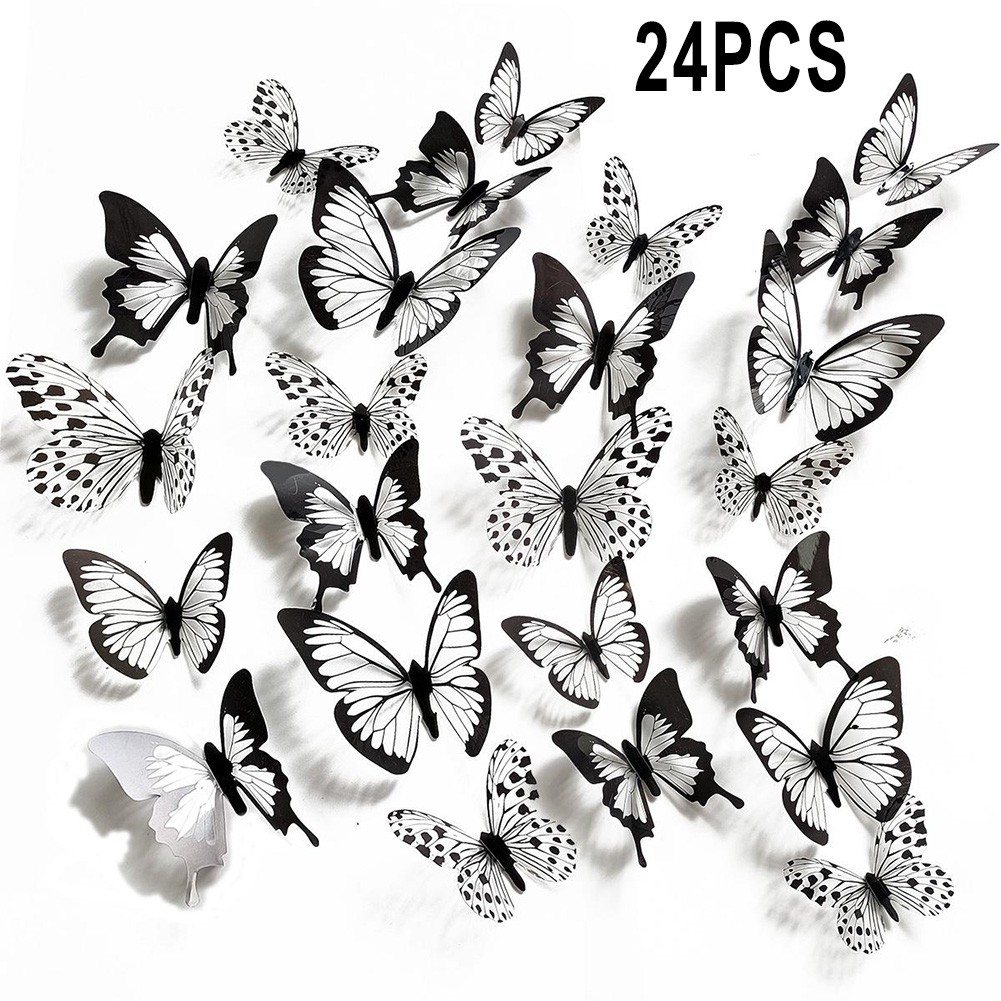12108 Butterfly Accessories 1224PCS Black 3D Wall Stickers for Home and Bedroom