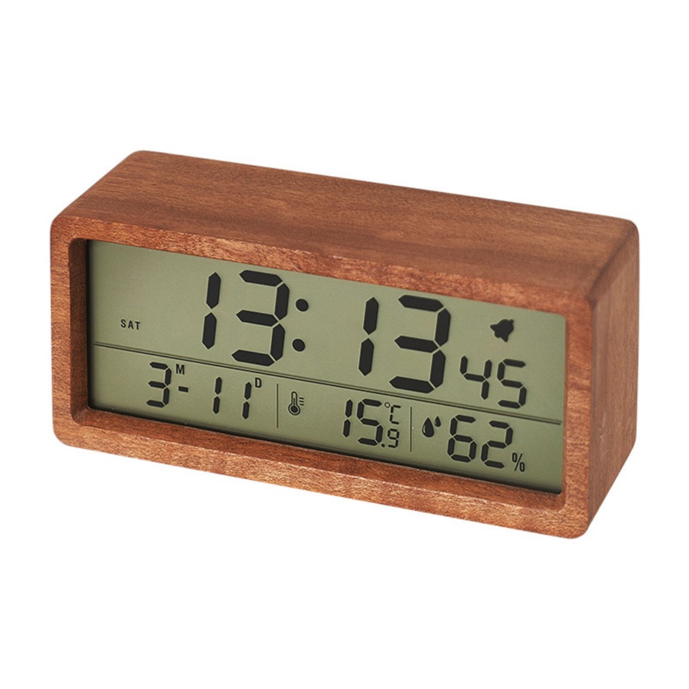 Woodsman Style LED Digital Alarm Clock Featuring Essential Daily Readings