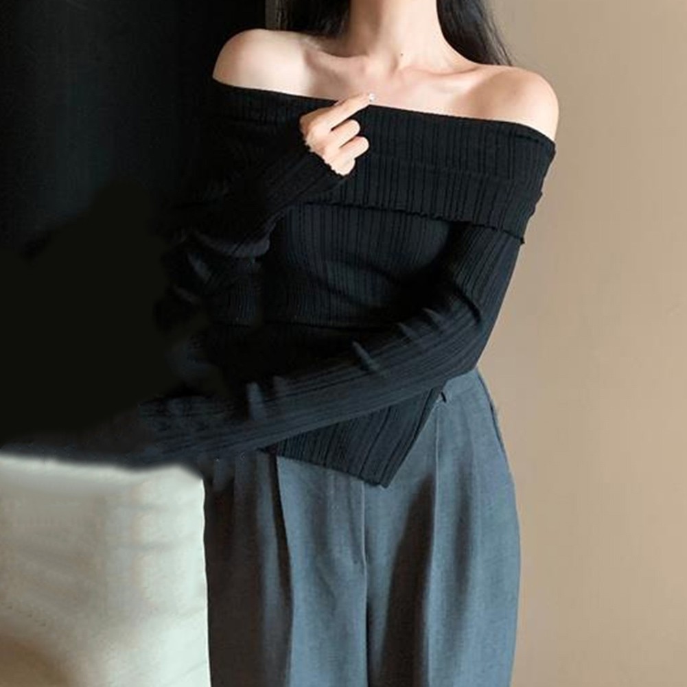 Womens Black Slit Off Shoulder Knit Pullover Top Perfect for Vacations - Picture 25 of 31