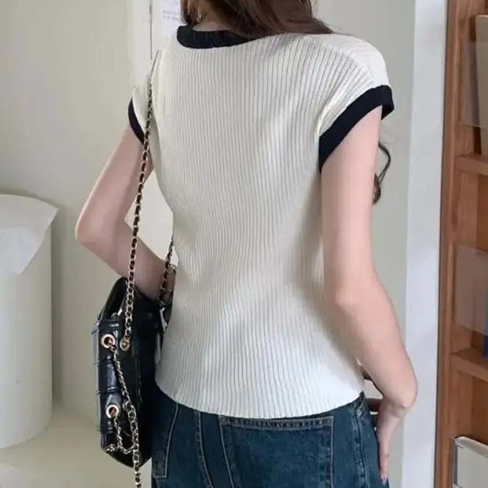 Womens Embroidered Bow Knitted Top with High Stretch Fabric for Comfort - Picture 20 of 35