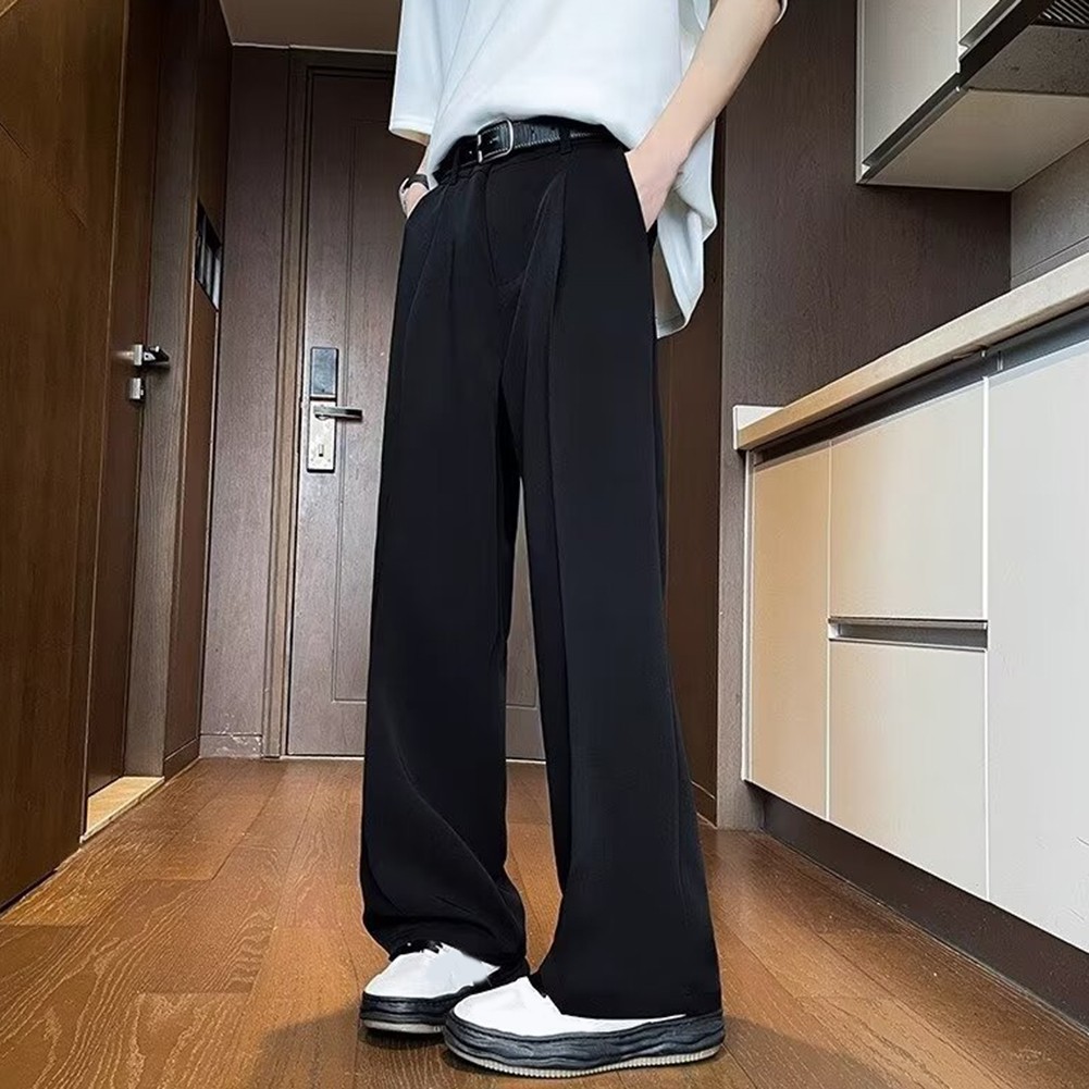 Mens Lightweight Drape Pants Casual Style Solid Color Straight Trousers