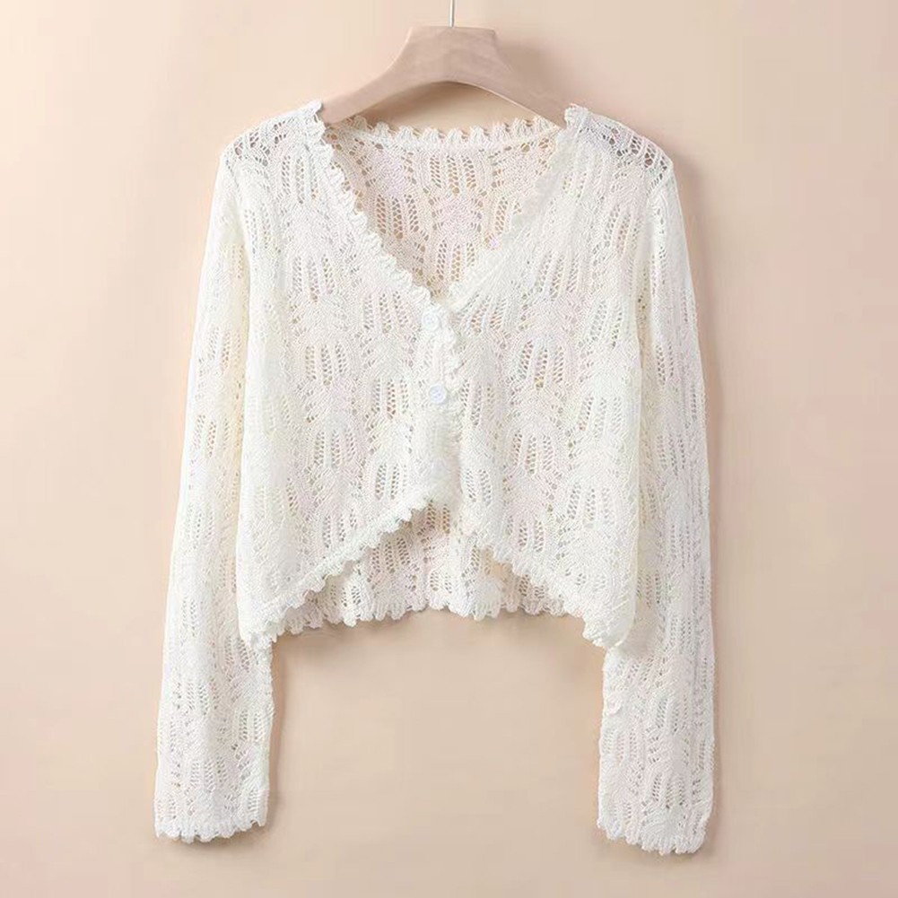 Womens Unique Hollow Knit Sweater Coat Combining Style and Functionality - Picture 13 of 15