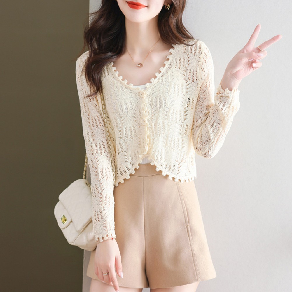 Womens Unique Hollow Knit Sweater Coat Combining Style and Functionality - Picture 15 of 15