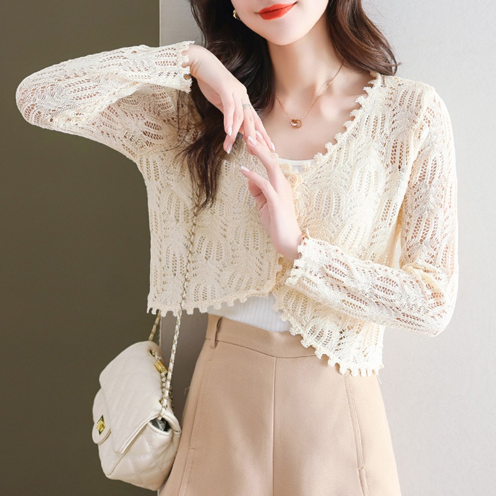 Womens Unique Hollow Knit Sweater Coat Combining Style and Functionality - Picture 14 of 15