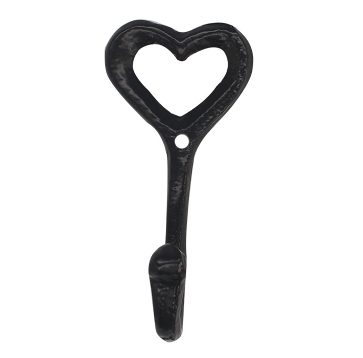 Heart Shaped Black Iron Coat Hooks for Hanging Clothes Keys Hat Set of 4