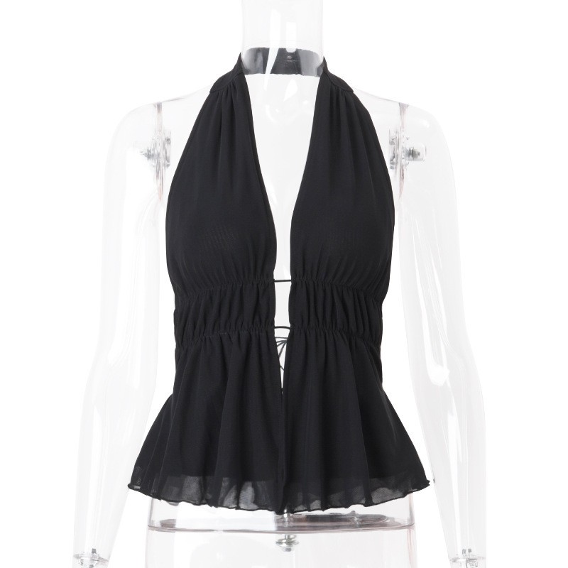Glamorous Backless Y2K Style Top Featuring Lightweight Mesh Fabrication - Picture 19 of 48