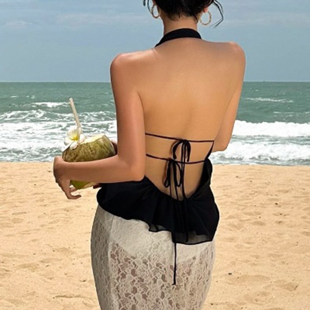 Glamorous Backless Y2K Style Top Featuring Lightweight Mesh Fabrication - Picture 16 of 48
