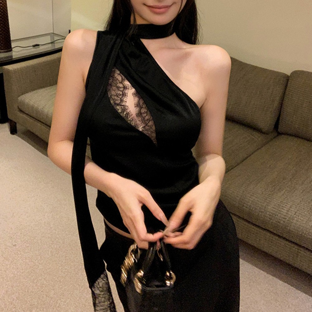 Womens Fashionable Oblique Shoulder Halter Neck Dress Suitable for All Seasons - Picture 21 of 33