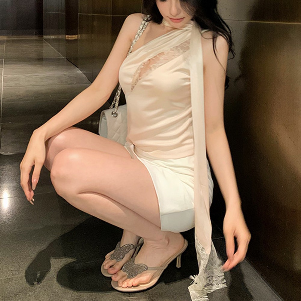 Womens Fashionable Oblique Shoulder Halter Neck Dress Suitable for All Seasons - Picture 29 of 33