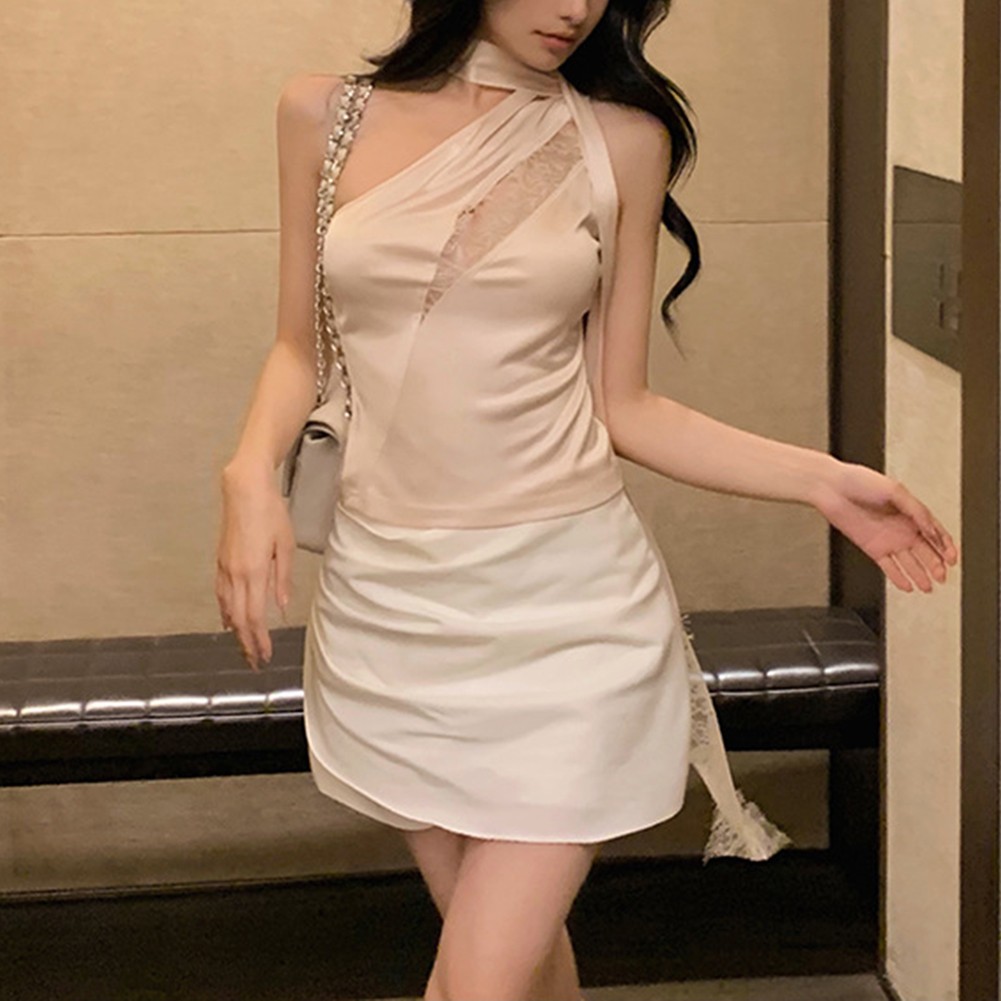 Womens Fashionable Oblique Shoulder Halter Neck Dress Suitable for All Seasons - Picture 27 of 33