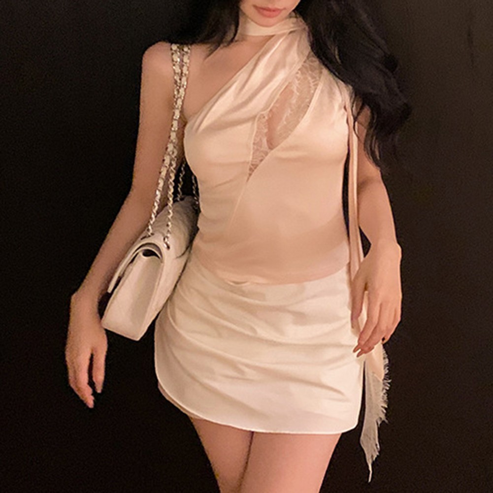 Womens Fashionable Oblique Shoulder Halter Neck Dress Suitable for All Seasons - Picture 32 of 33