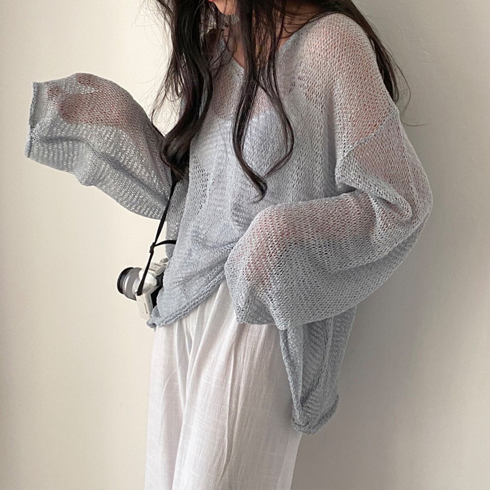 Lightweight Hollow Knit Sun Protection Top for Women Spring Summer Wear - Picture 10 of 17