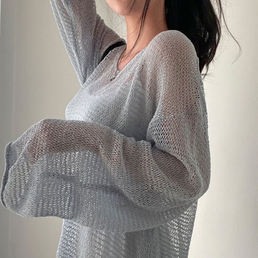 Lightweight Hollow Knit Sun Protection Top for Women Spring Summer Wear - Picture 11 of 17