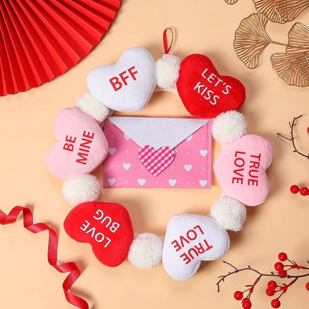 Festive 40cm Valentine Wreath with Soft Love Envelopes for Home Decoration - Picture 43 of 48