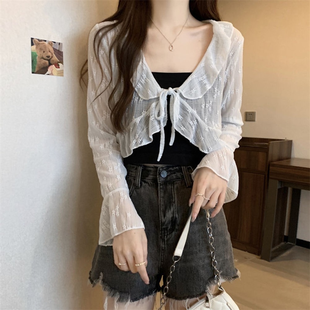 Womens Casual Blouse featuring Elegant Shawl Style and Charming Ruffle Details - Picture 12 of 22