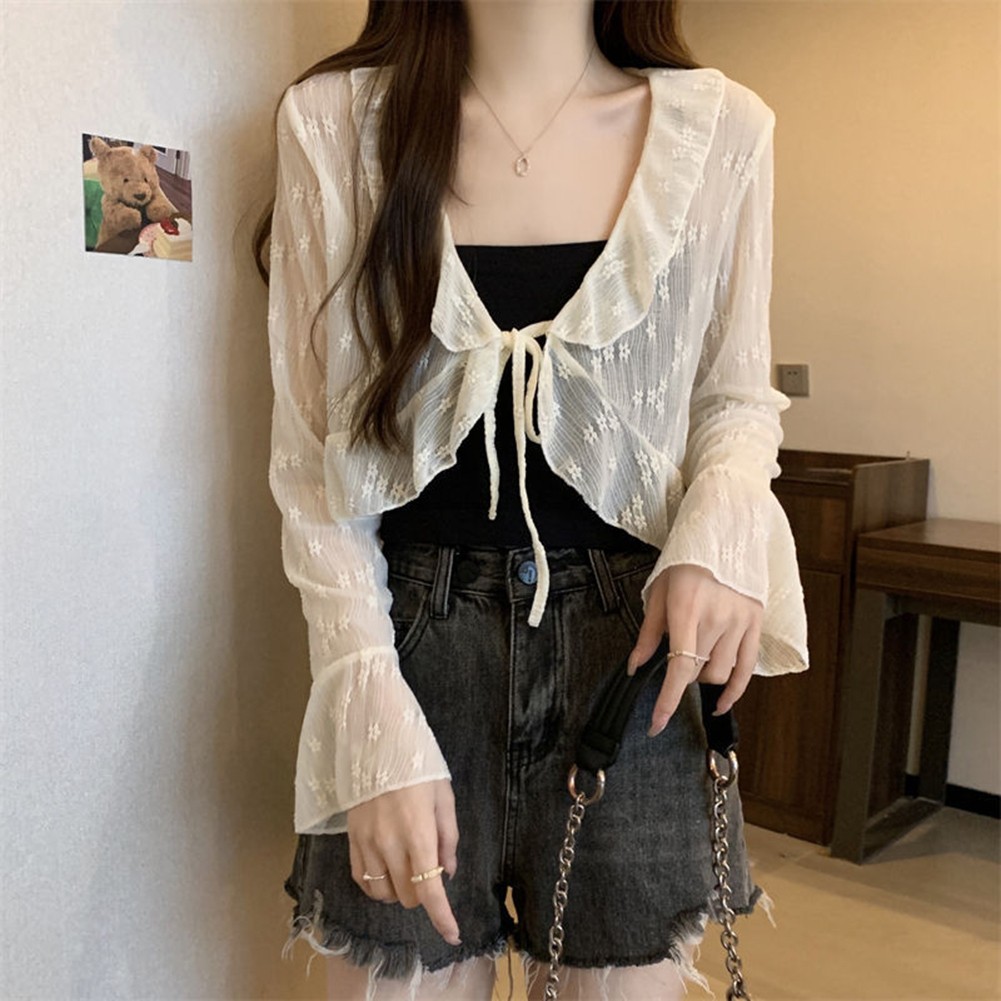 Womens Casual Blouse featuring Elegant Shawl Style and Charming Ruffle Details - Picture 16 of 22