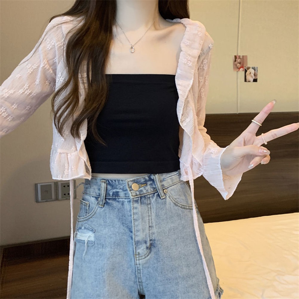 Womens Casual Blouse featuring Elegant Shawl Style and Charming Ruffle Details - Picture 19 of 22