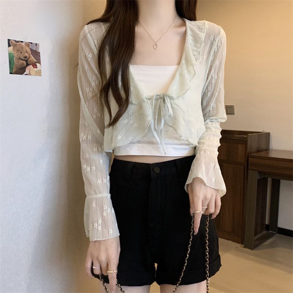 Womens Casual Blouse featuring Elegant Shawl Style and Charming Ruffle Details - Picture 20 of 22