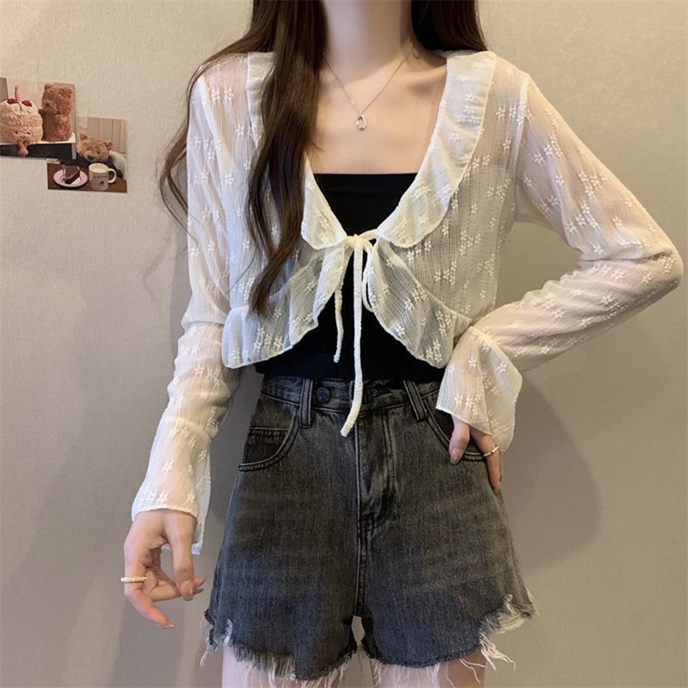 Womens Casual Blouse featuring Elegant Shawl Style and Charming Ruffle Details - Picture 17 of 22