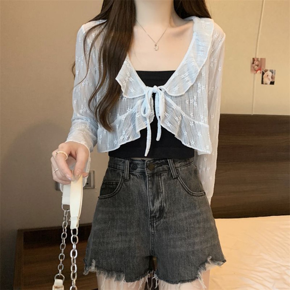 Womens Casual Blouse featuring Elegant Shawl Style and Charming Ruffle Details - Picture 14 of 22