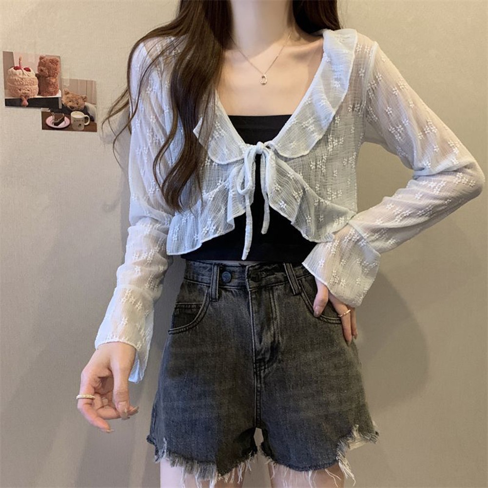 Womens Casual Blouse featuring Elegant Shawl Style and Charming Ruffle Details - Picture 13 of 22