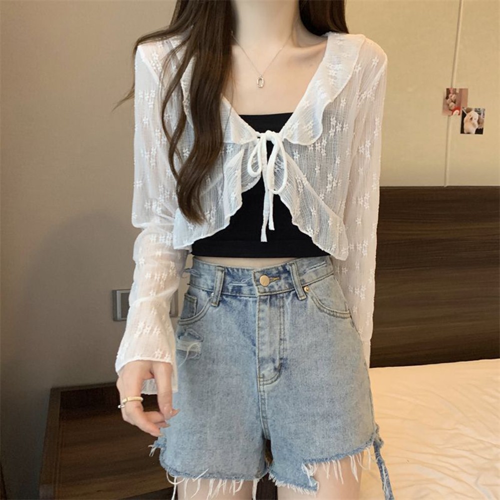 Womens Casual Blouse featuring Elegant Shawl Style and Charming Ruffle Details - Picture 11 of 22