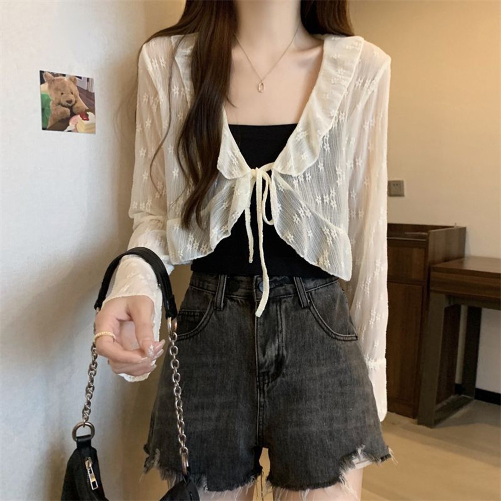 Womens Casual Blouse featuring Elegant Shawl Style and Charming Ruffle Details - Picture 15 of 22