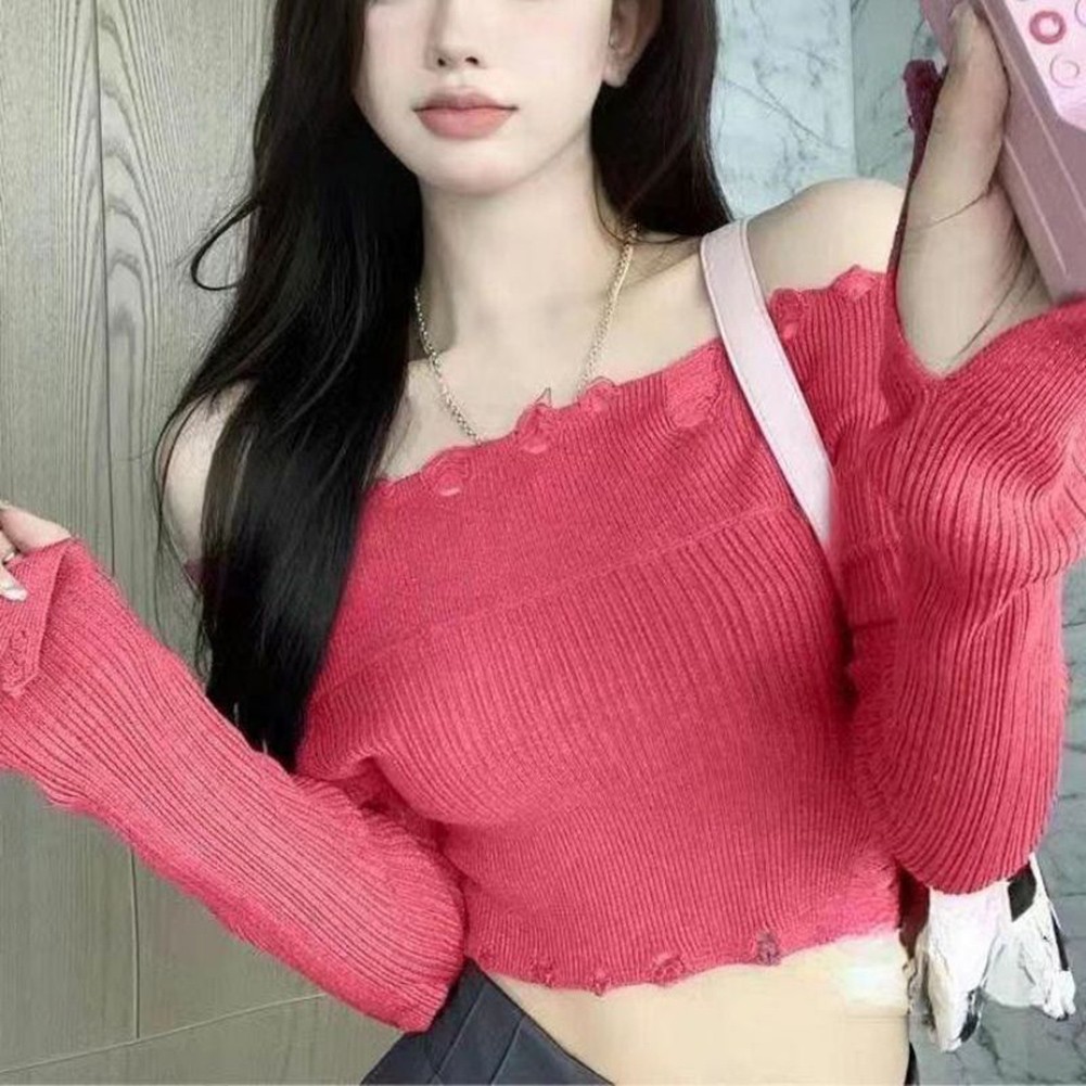 Fashion Forward Ripped Off Shoulder Casual Sweatshirt Style for Ladies - Picture 25 of 25
