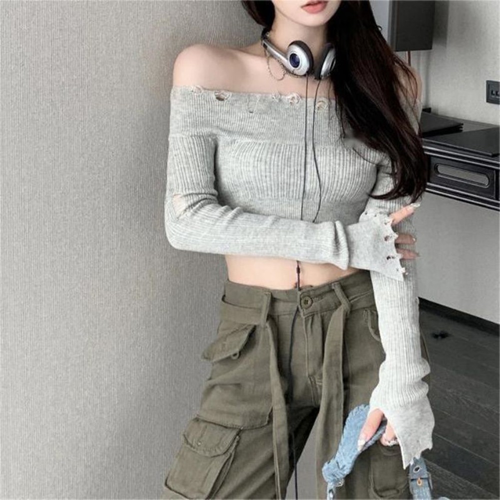 Fashion Forward Ripped Off Shoulder Casual Sweatshirt Style for Ladies - Picture 17 of 25