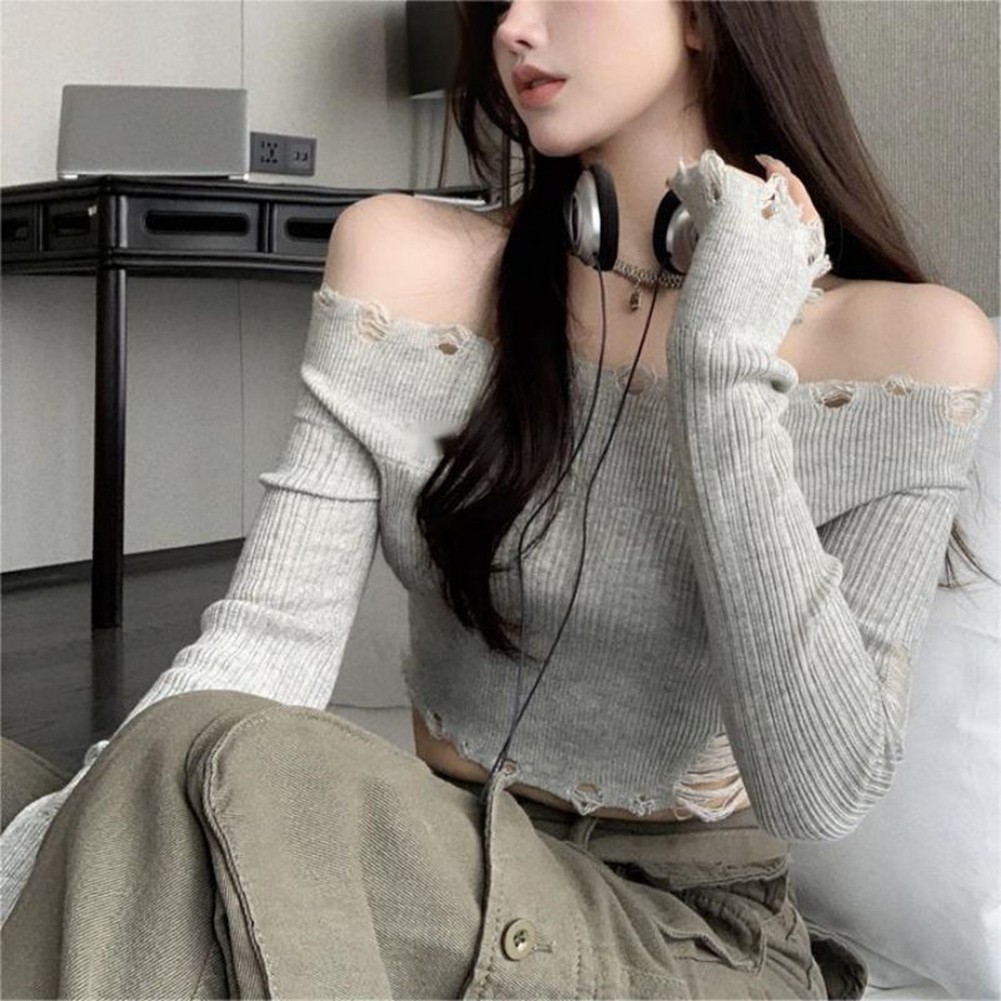 Fashion Forward Ripped Off Shoulder Casual Sweatshirt Style for Ladies - Picture 16 of 25
