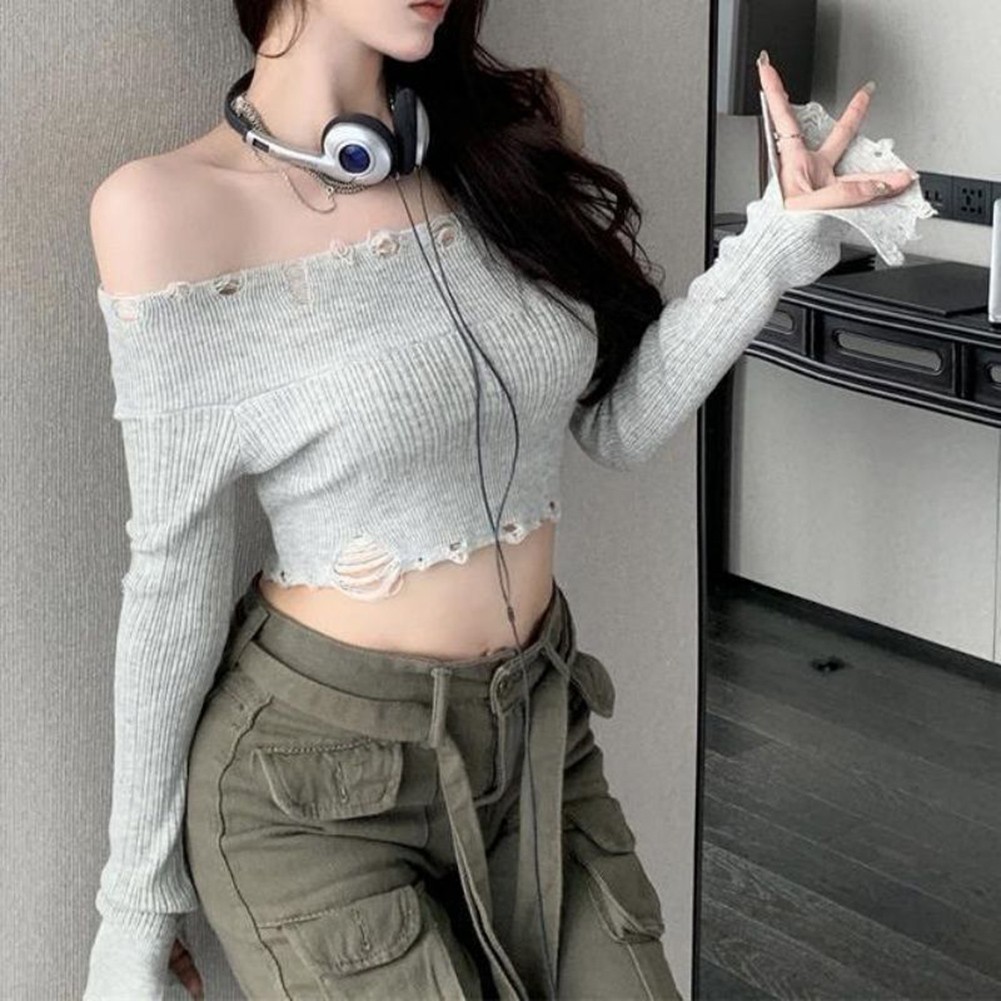 Fashion Forward Ripped Off Shoulder Casual Sweatshirt Style for Ladies - Picture 13 of 25