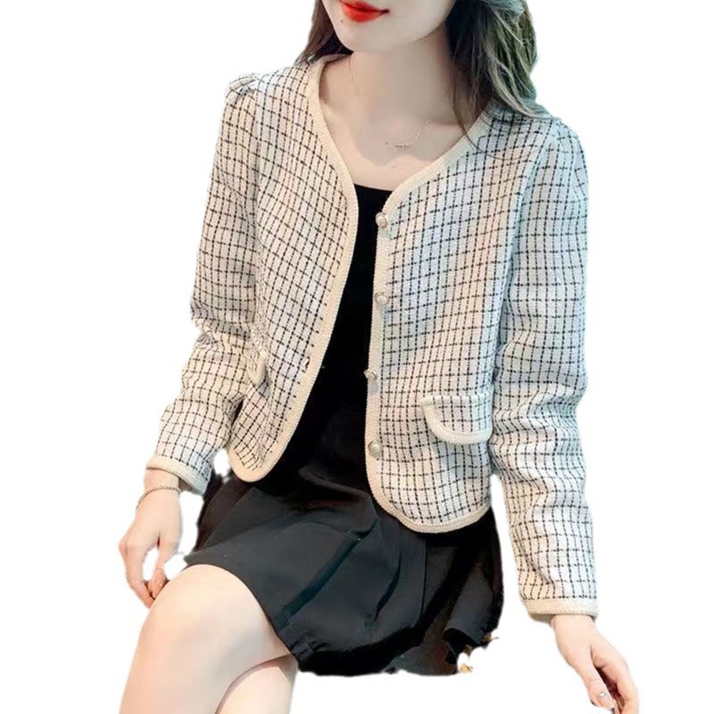 Trendy Black and White Womens Long Sleeve Plaid Jacket For Casual Days - Picture 14 of 20