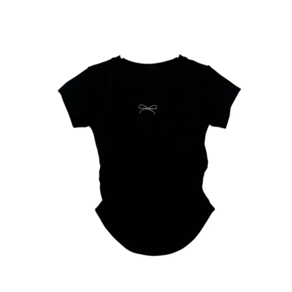 Ladies Slim Fit T Shirt Featuring a Bowknot and Round Neck for All Seasons - Picture 15 of 17