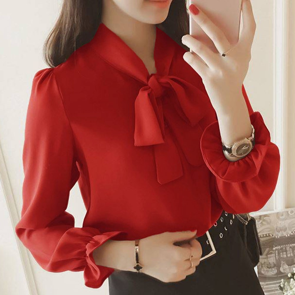 New Stylish Fashion Going Out Shirt Shirt Bow Casual Vintage Long Sleeve - Picture 13 of 40