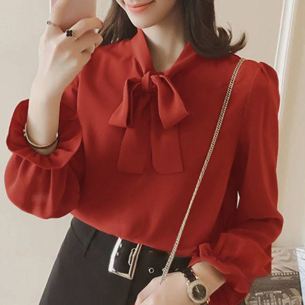 New Stylish Fashion Going Out Shirt Shirt Bow Casual Vintage Long Sleeve - Picture 16 of 40