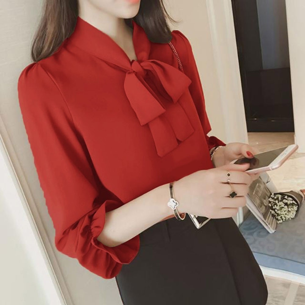 New Stylish Fashion Going Out Shirt Shirt Bow Casual Vintage Long Sleeve - Picture 15 of 40